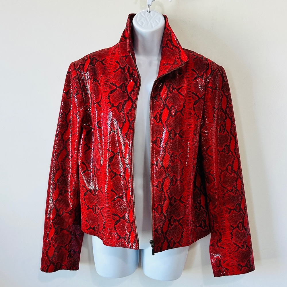red yvonne marie zip up leather jacket, 4 main image 0